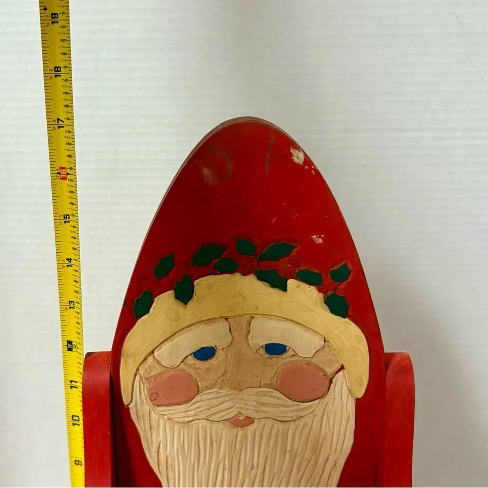 Vintage Santa Rocker Rare Wood Carved Painted I1